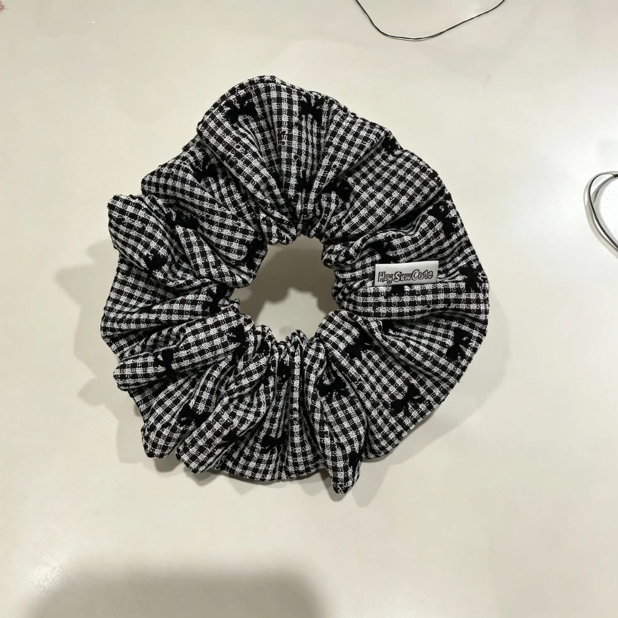 Bow Detail Gingham Hair Set – Handmade Large Scrunchie & Oversized Hair Bow Clip