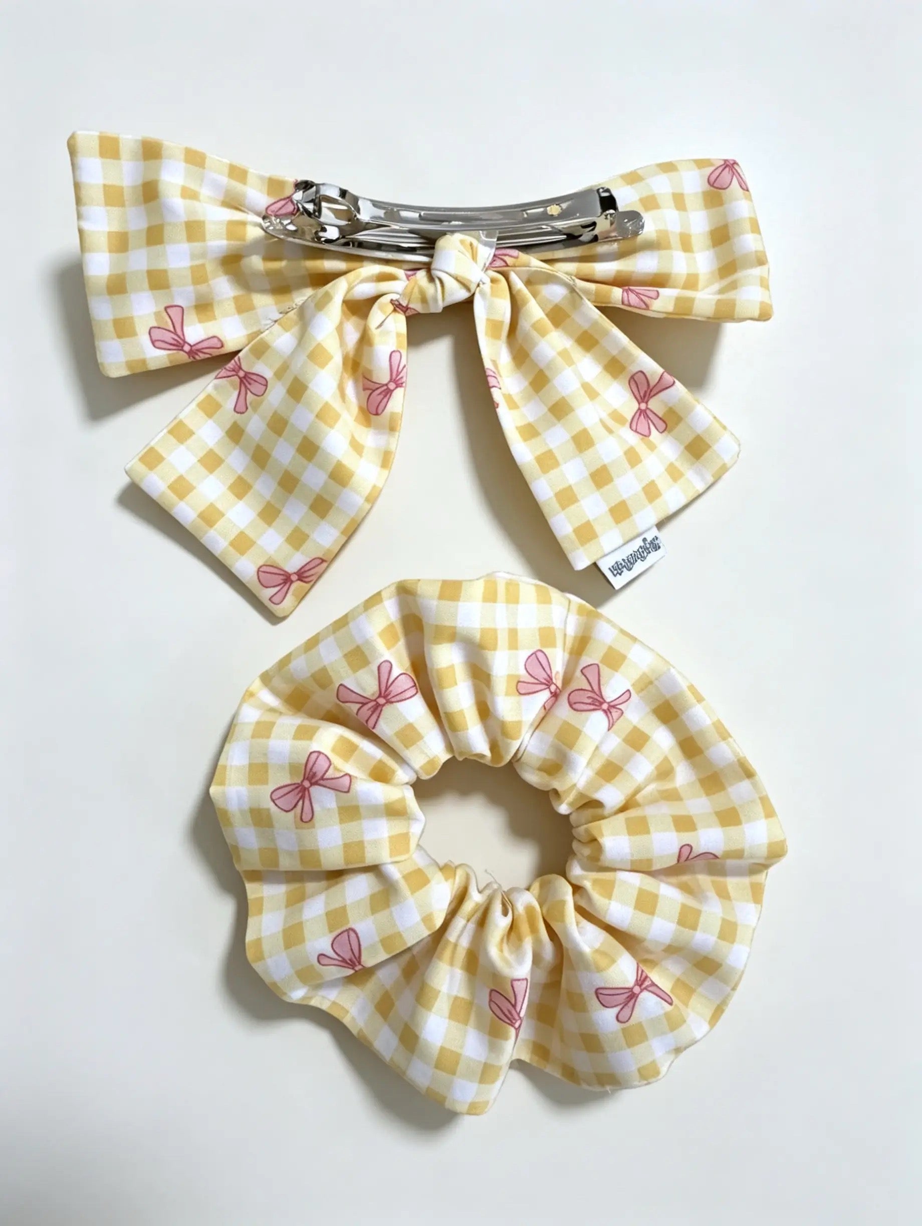 Gingham Ribbon Large Scrunchie & Hair Bow Clip Set
