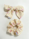 Load image into Gallery viewer, Gingham Ribbon Large Scrunchie & Hair Bow Clip Set
