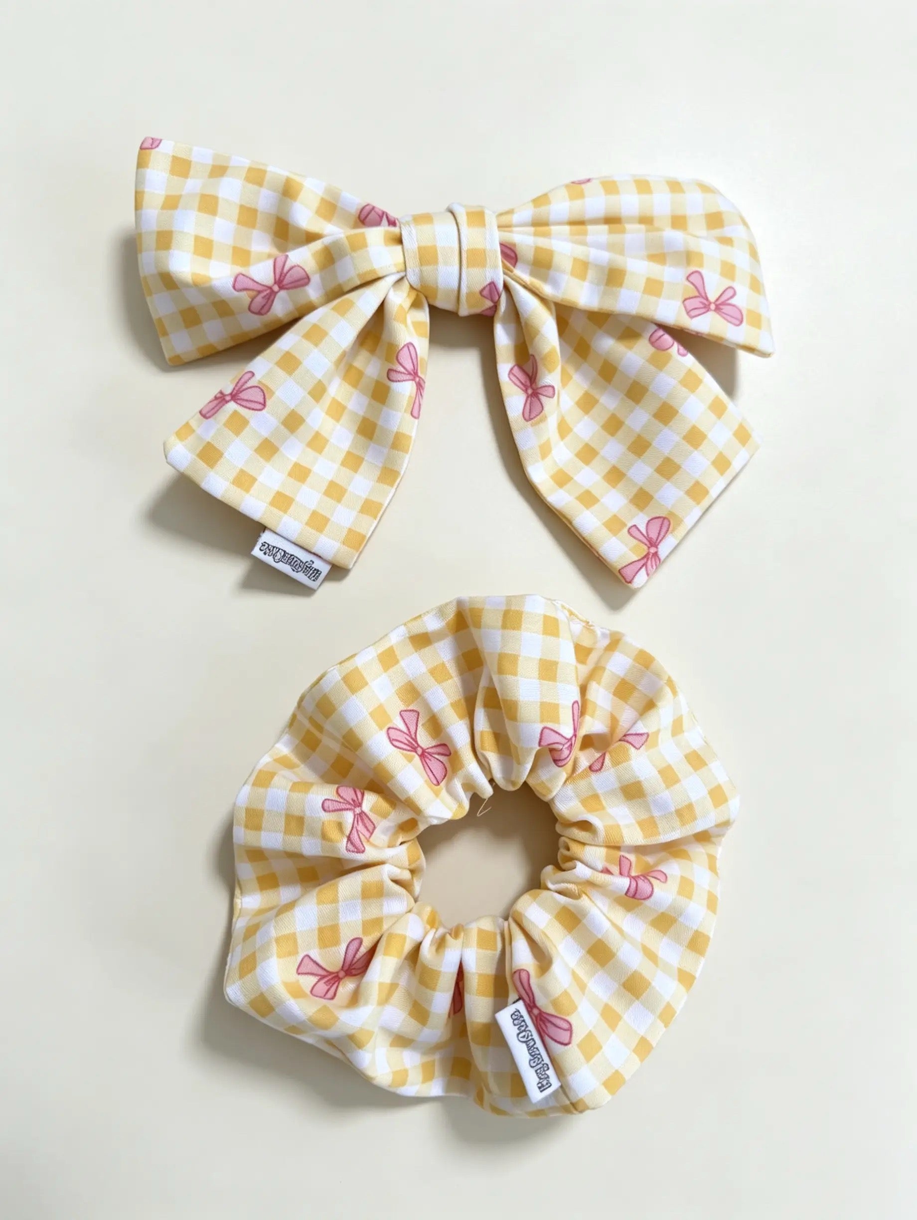 Gingham Ribbon Large Scrunchie & Hair Bow Clip Set