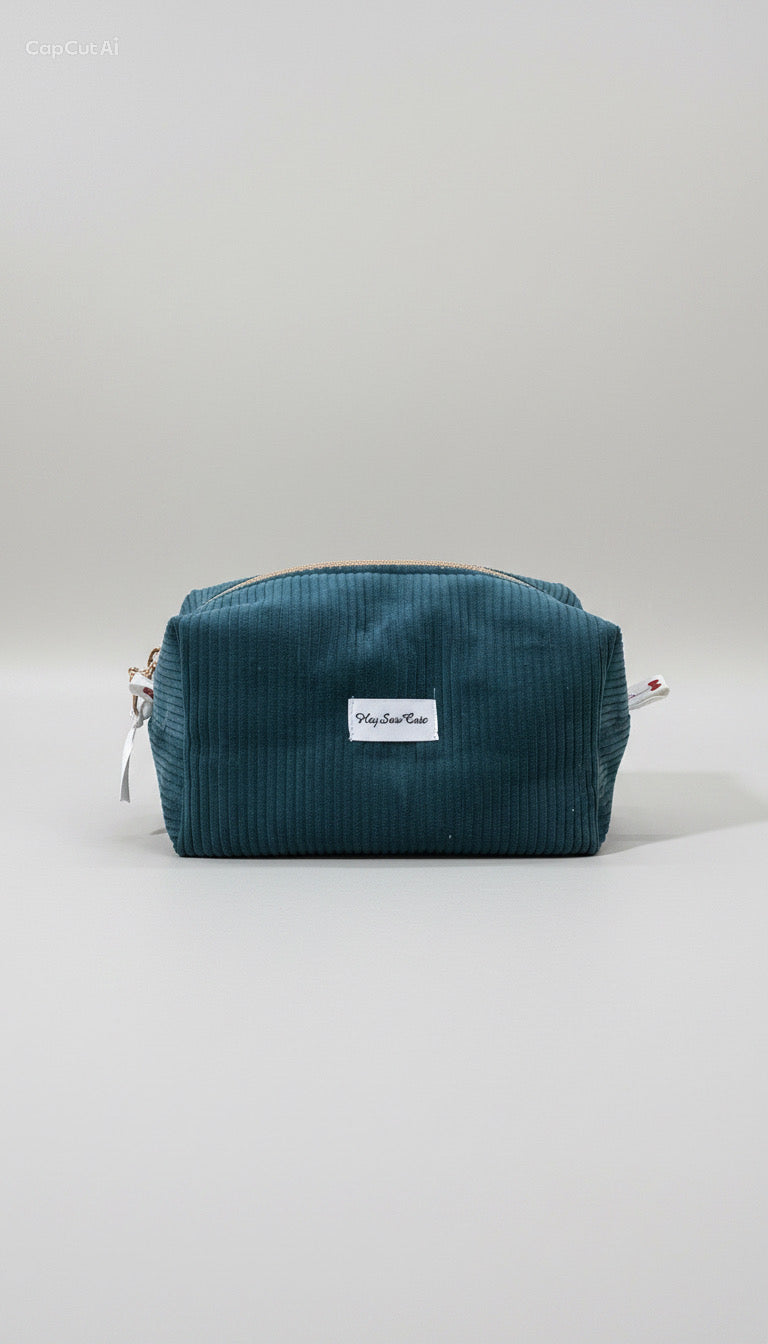 HeySewCute XL Corduroy Makeup Bag – White Cherry Lining