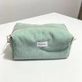 Load image into Gallery viewer, HEYSEWCUTE XL CORDUROY MAKEUP BAG - SAGE GREEN WITH PINK FLORAL LINING
