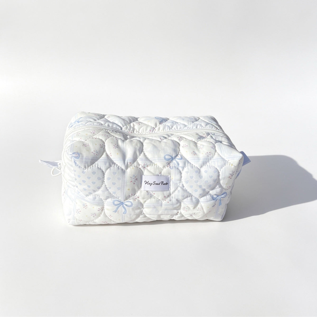 Light Blue Quilted Makeup Bag – Heart Cosmetic Pouch