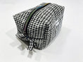 Load image into Gallery viewer, Black Gingham Textured Boxy Makeup Bag with Rainbow Zip
