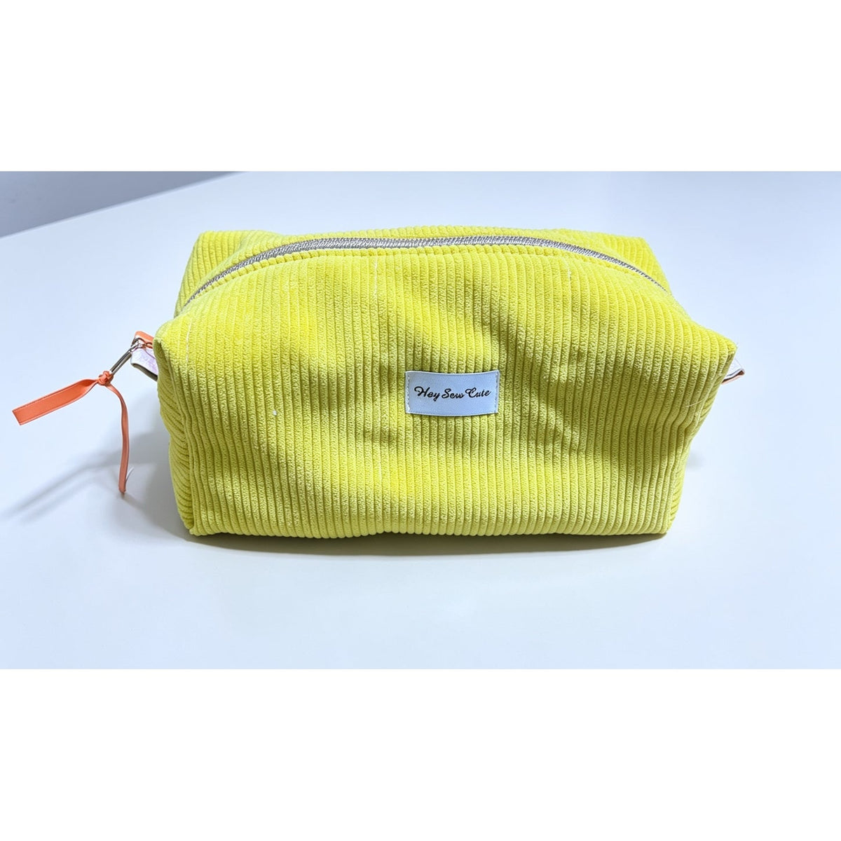 HEYSEWCUTE CORDUROY MAKEUP BAG - YELLOW WITH TULIP FLORAL LINING