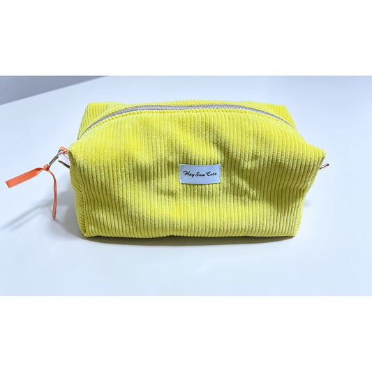HEYSEWCUTE CORDUROY MAKEUP BAG - YELLOW WITH TULIP FLORAL LINING
