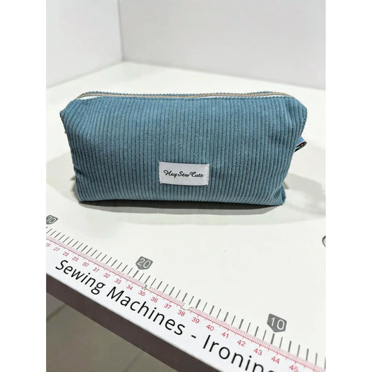 Green Corduroy Pencil Case – Spacious Handmade Boxy Stationery Pouch for Students & Office Workers