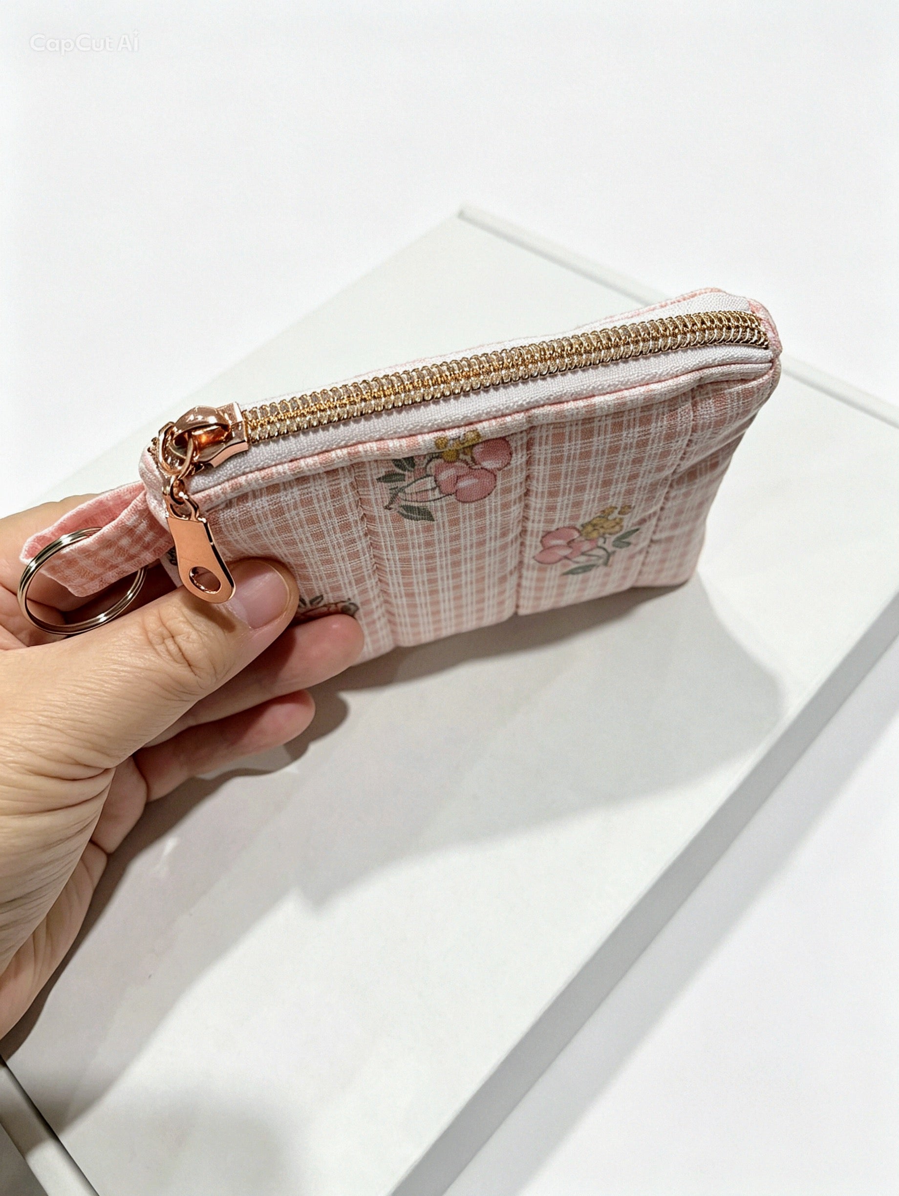 Quilted Keyring Wallet | Handmade Mini Card & Coin Pouch