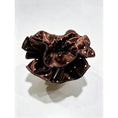 Load image into Gallery viewer, Chocolate Polka Dot Satin Ruffle Scrunchie

