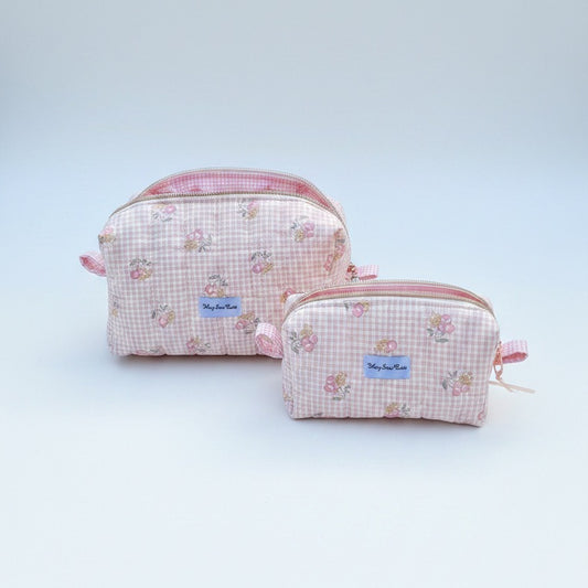 Peach Pink Meadow Matching Quilted Bag Set