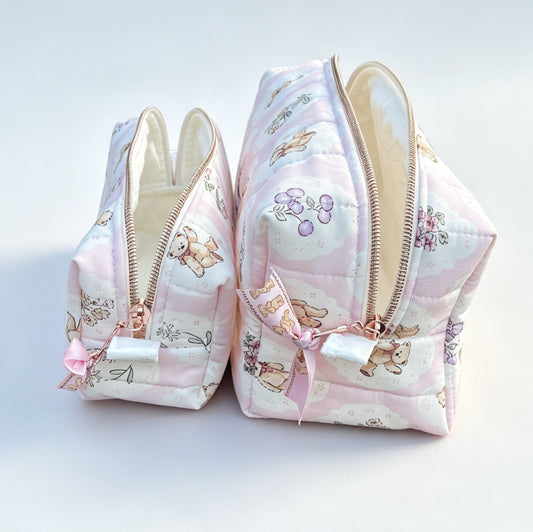 Pink Teddy Garden Matching Quilted Bag Set