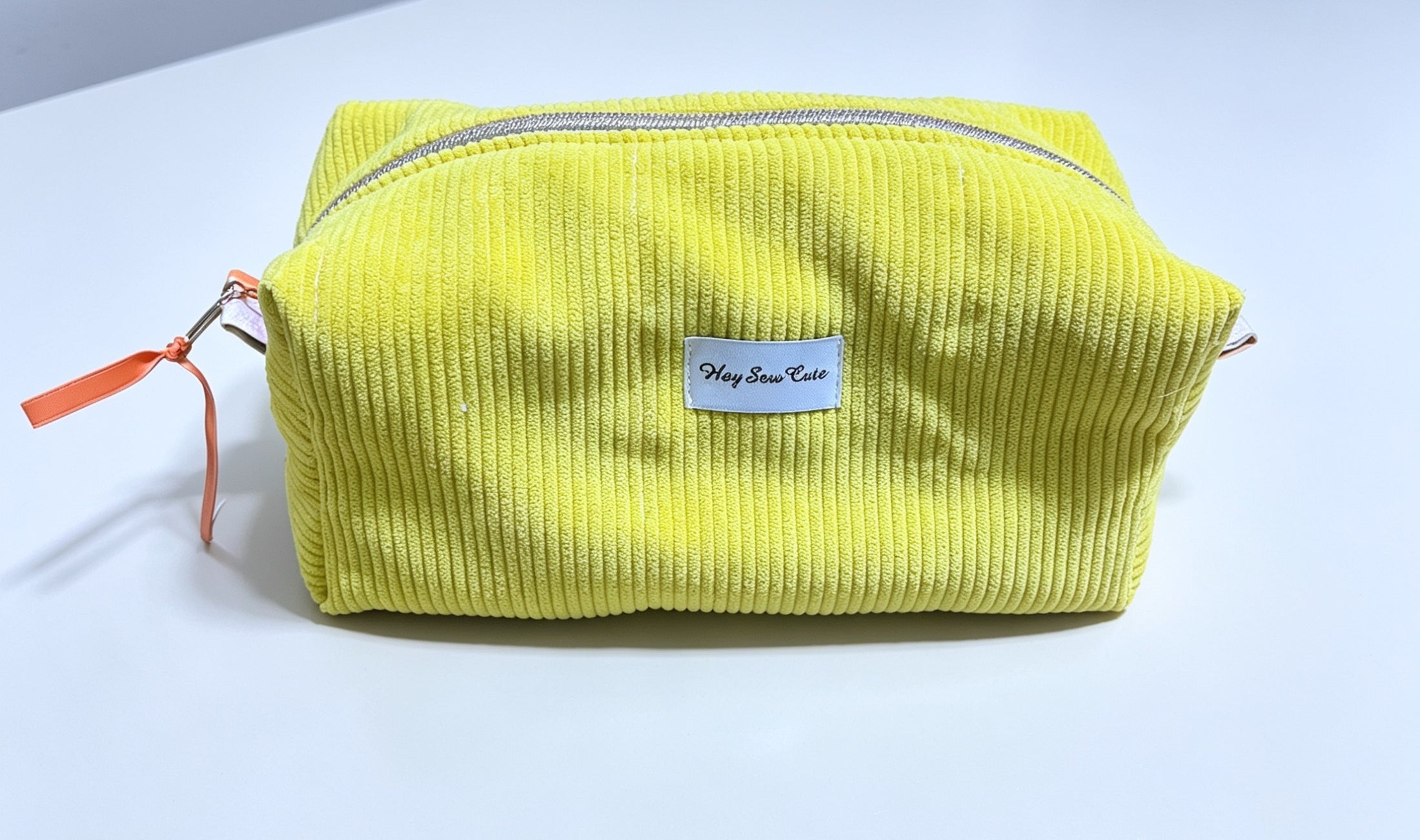 HEYSEWCUTE XL CORDUROY MAKEUP BAG - YELLOW WITH TULIP FLORAL LINING