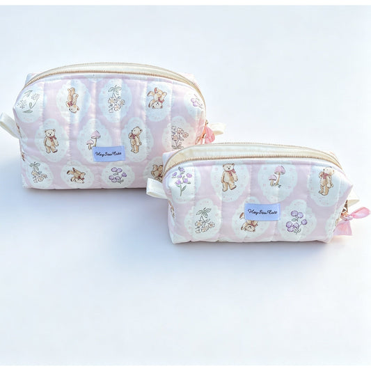 Pink Teddy Garden Matching Quilted Bag Set