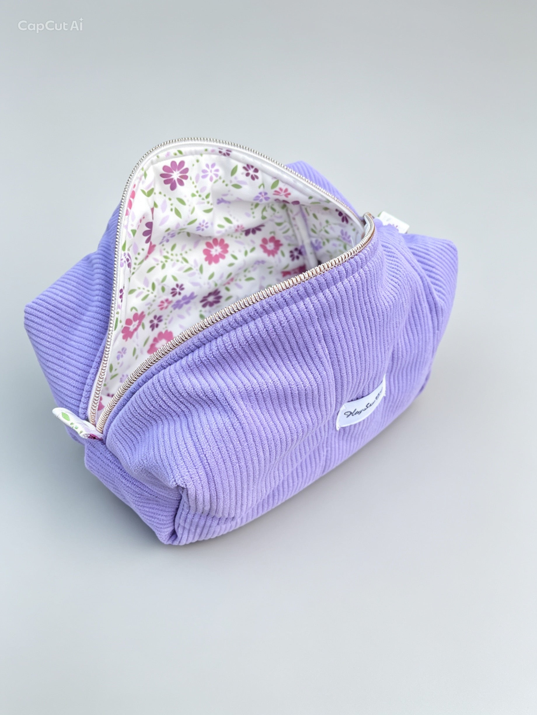 Lavender Corduroy Makeup Bag – Floral Lining Edition