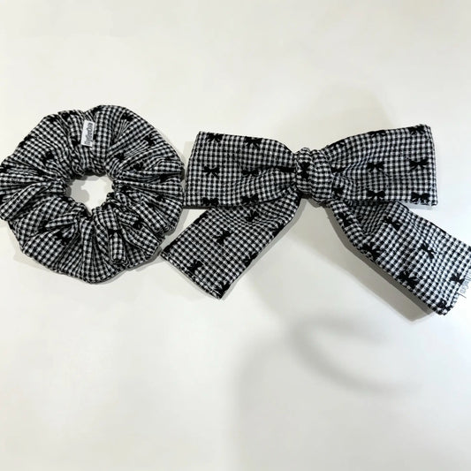Bow Detail Gingham Hair Set – Handmade Large Scrunchie & Oversized Hair Bow Clip