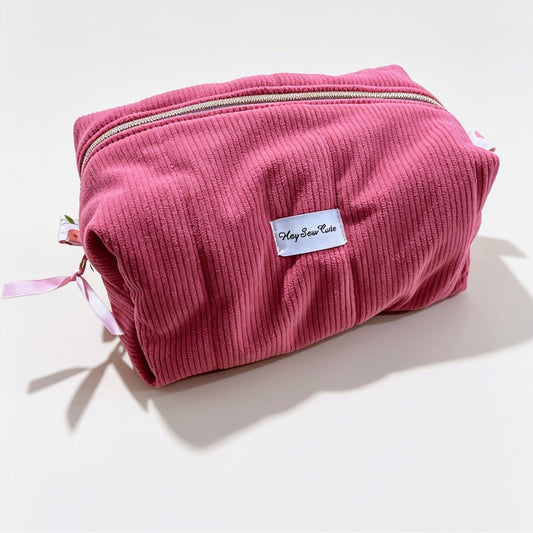 Red Pink Corduroy Boxy Makeup Bag – Choose Your Lining