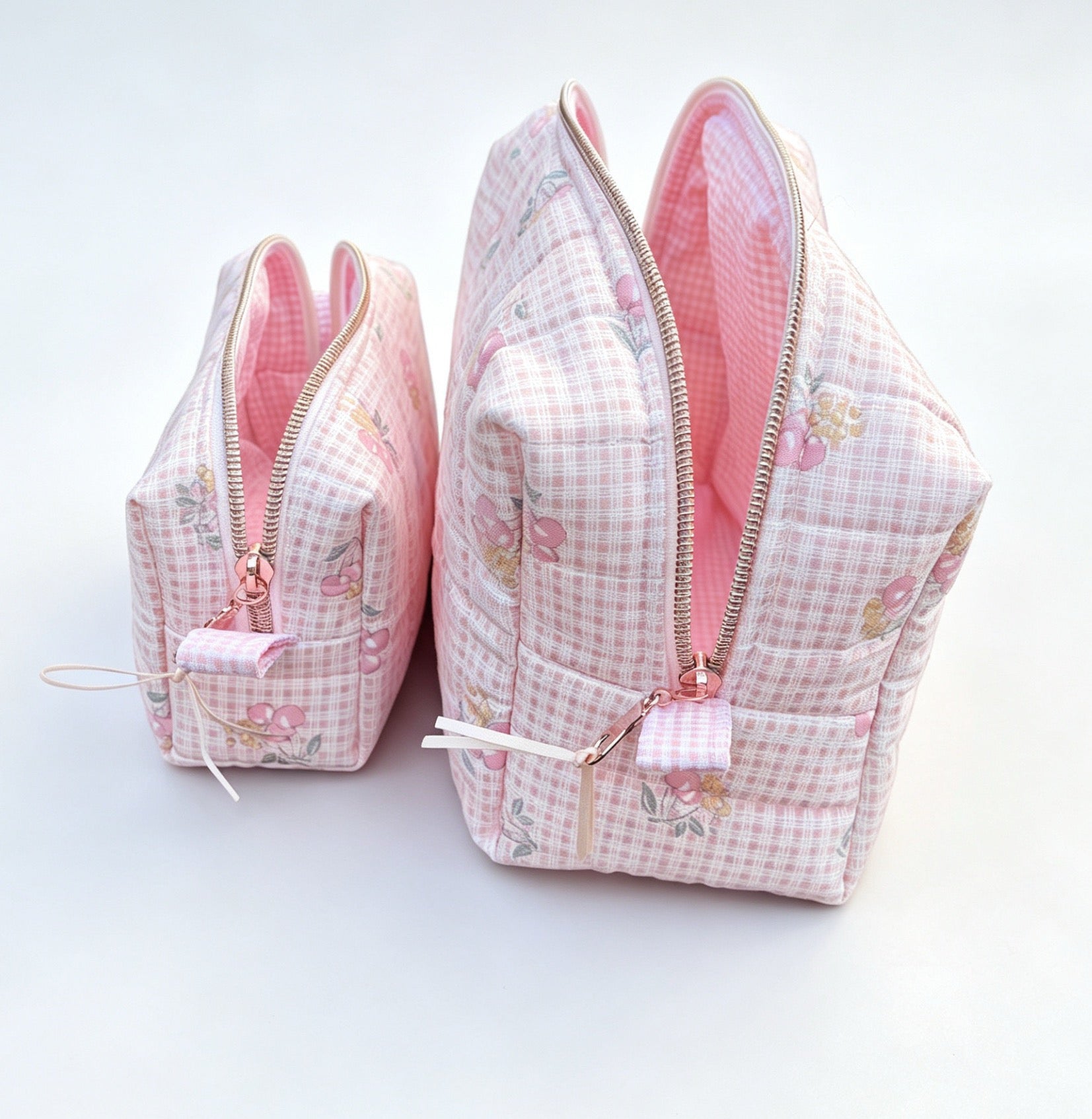 Peach Pink Meadow Matching Quilted Bag Set