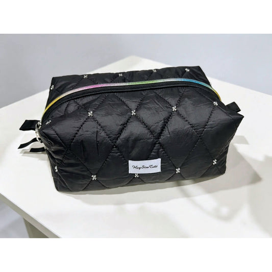 Black Swan Quilted Puffer Makeup Bag – Rainbow Zip