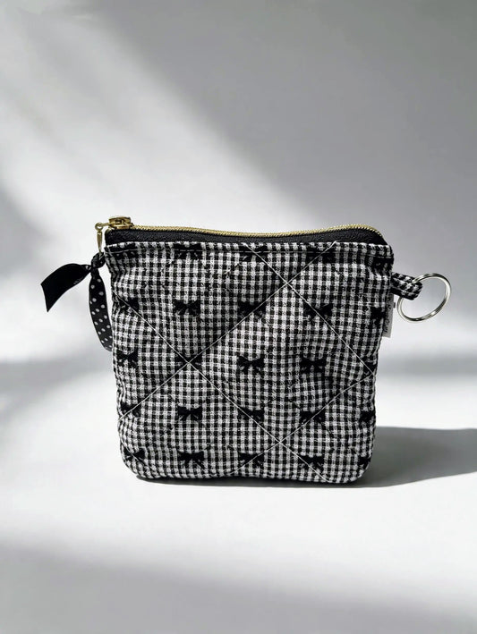 Black Bow Gingham handmade pouch