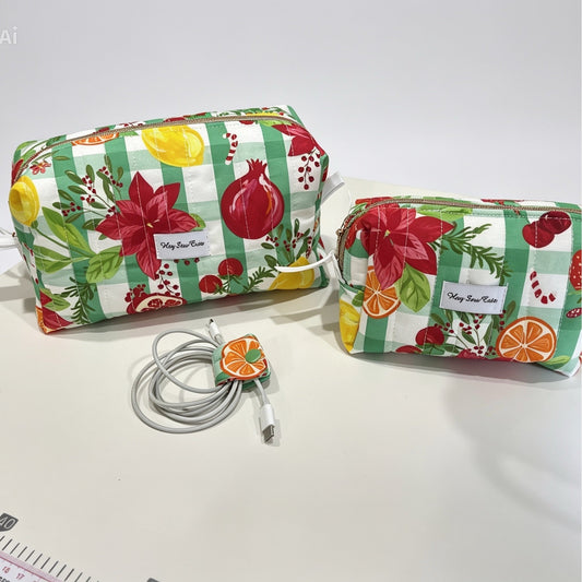 Limited Edition Fruit Garden Quilted Carryall Pouch Set – 3 Piece Handmade Organiser Set