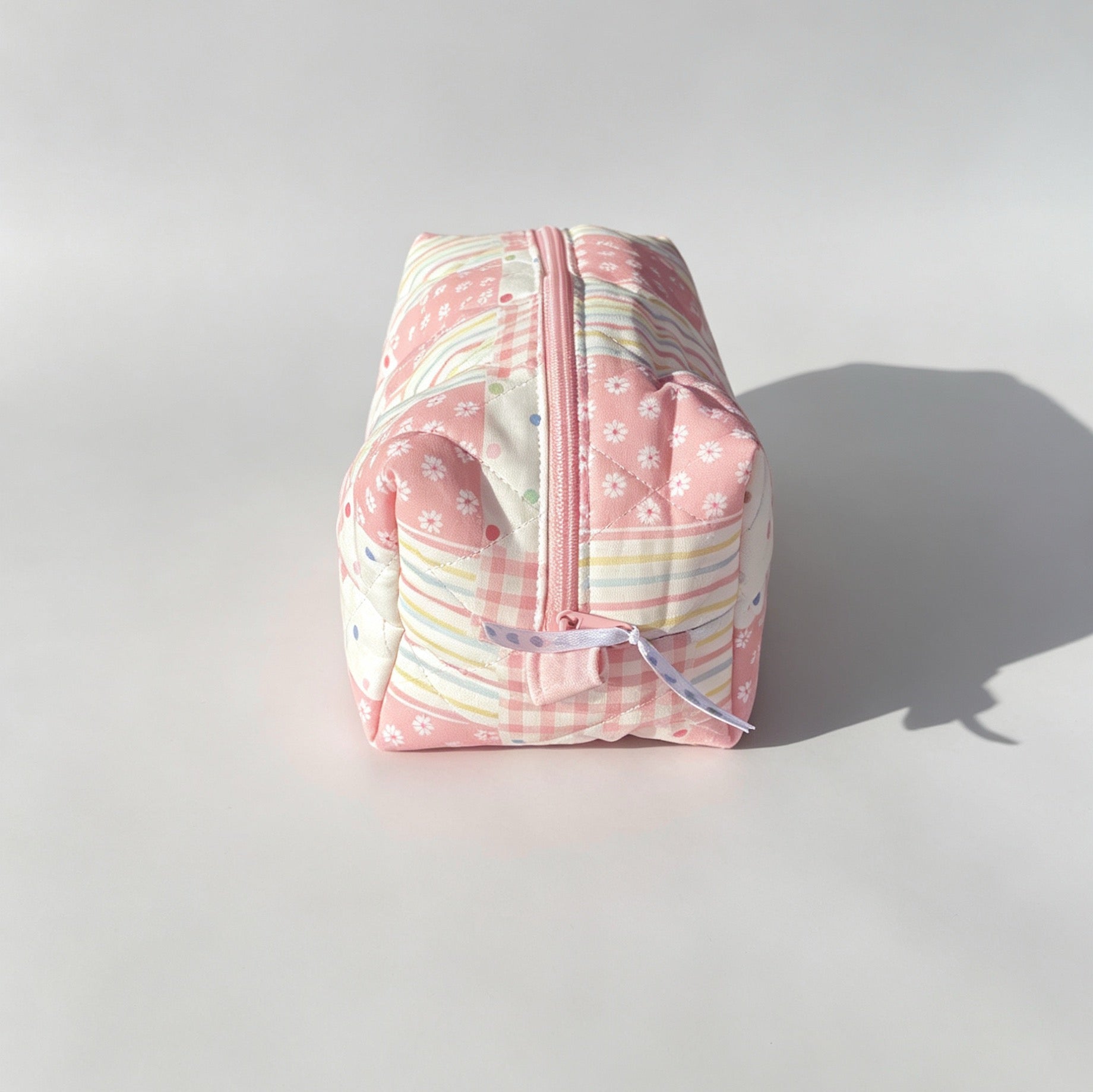 Pink Patchwork Quilted Makeup Bag – Soft Cosmetic Pouch