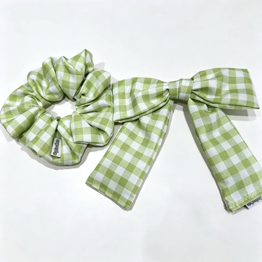 Picnic Gingham Hair Set – Handmade Large Scrunchie & Bow Clip