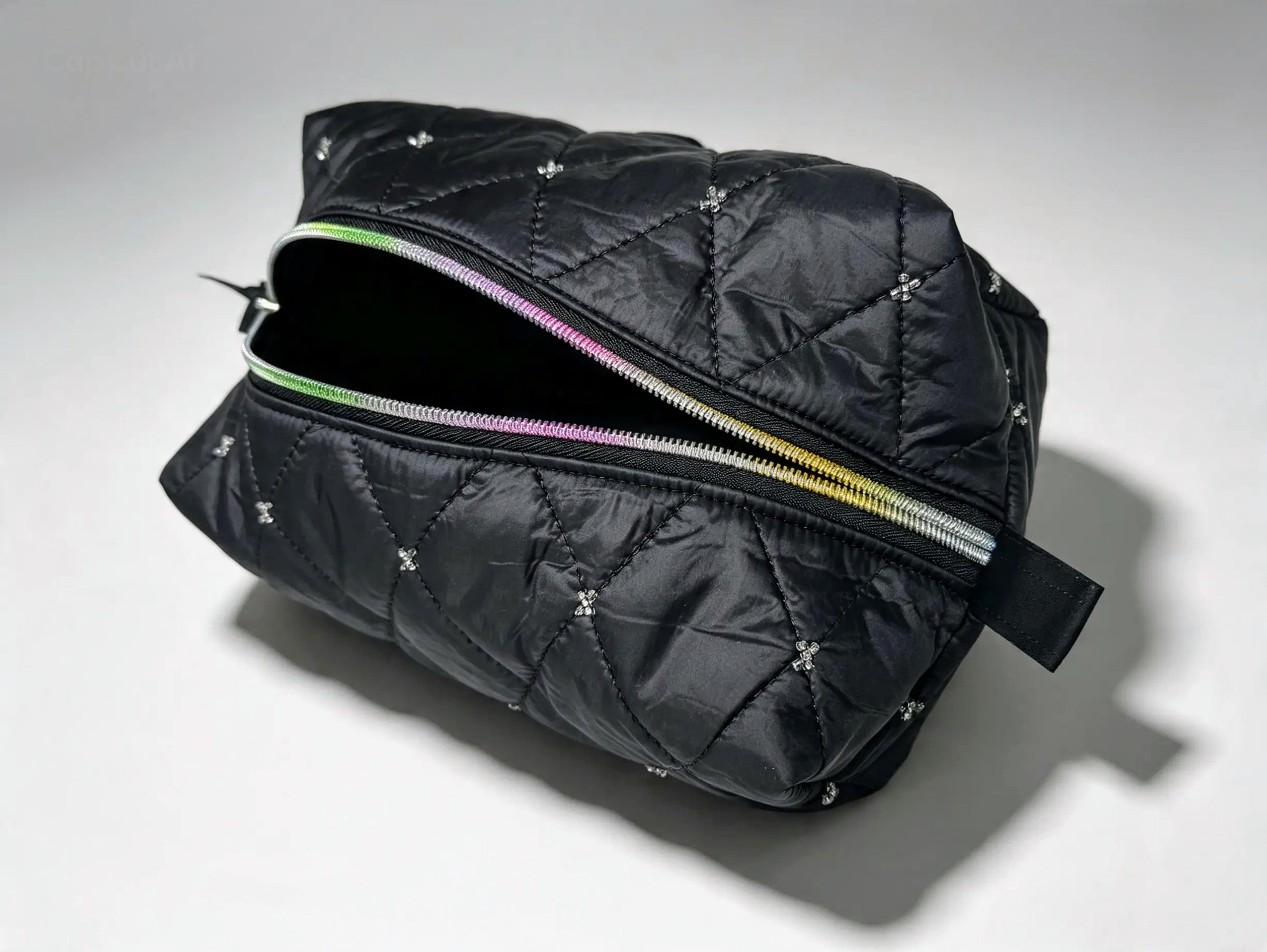 Black Swan Quilted Puffer Makeup Bag – Rainbow Zip