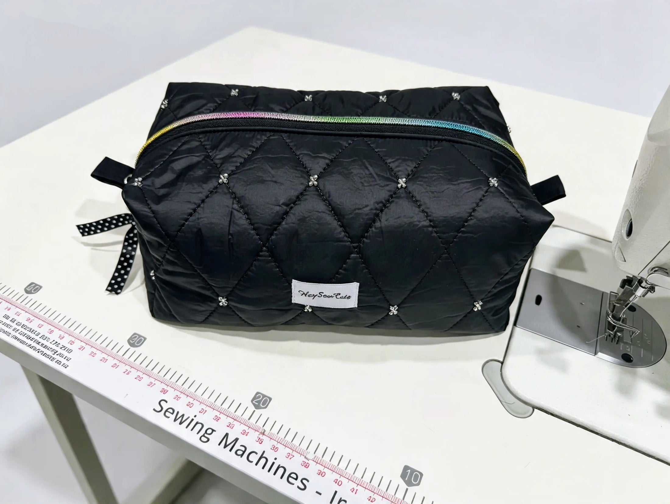 Black Swan Quilted Puffer Makeup Bag – Rainbow Zip