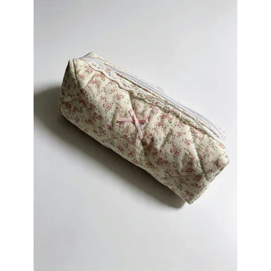 Vintage Floral Quilted Cosmetic Pouch