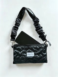 Load image into Gallery viewer, Black Heart Quilted 2 Way Phone Bag with Elastic Shoulder Strap
