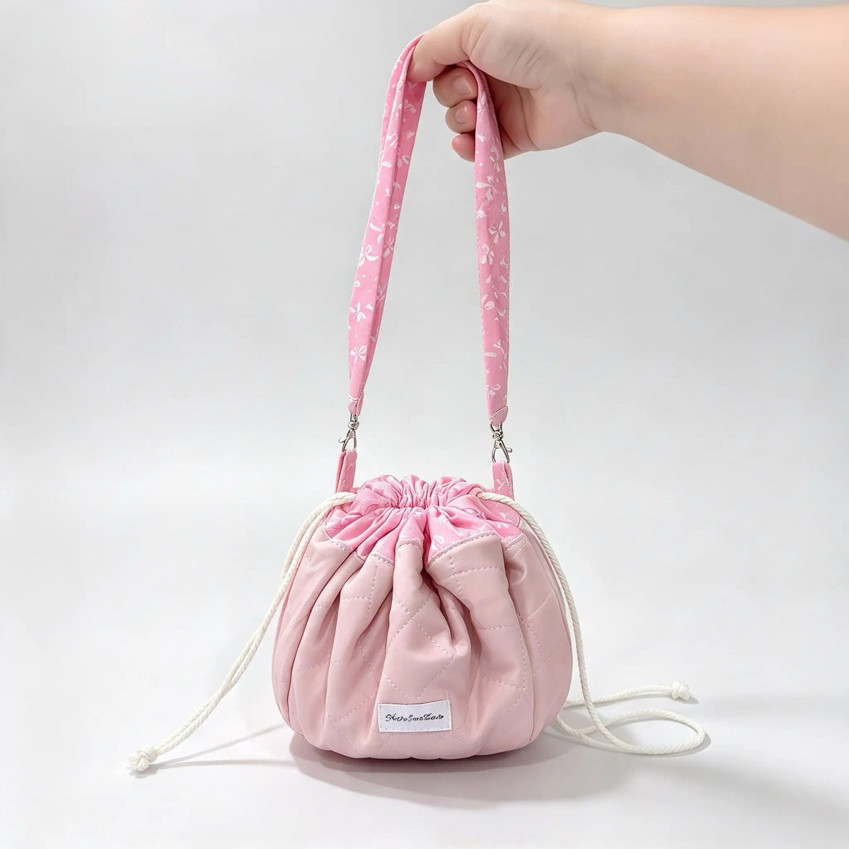 Quilted Mochi Bag — Pink Ribbon