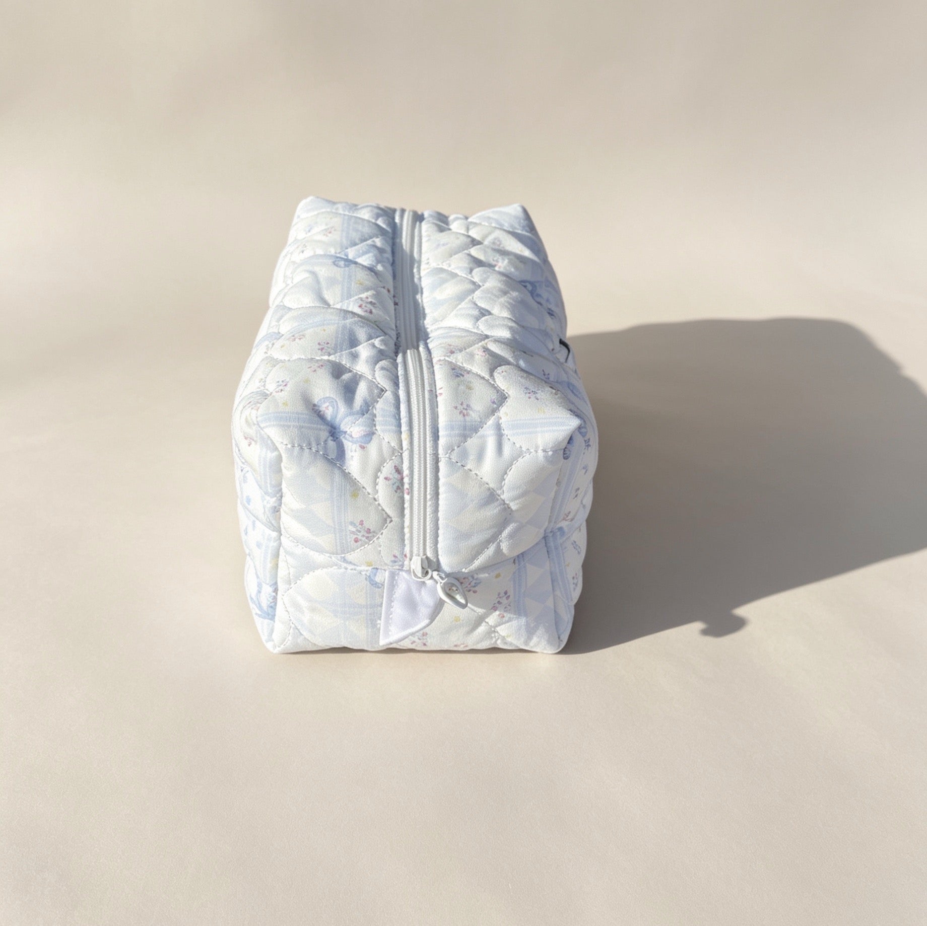 Light Blue Quilted Makeup Bag – Heart Cosmetic Pouch