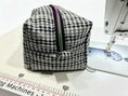 Load image into Gallery viewer, Black Gingham Textured Boxy Makeup Bag with Rainbow Zip
