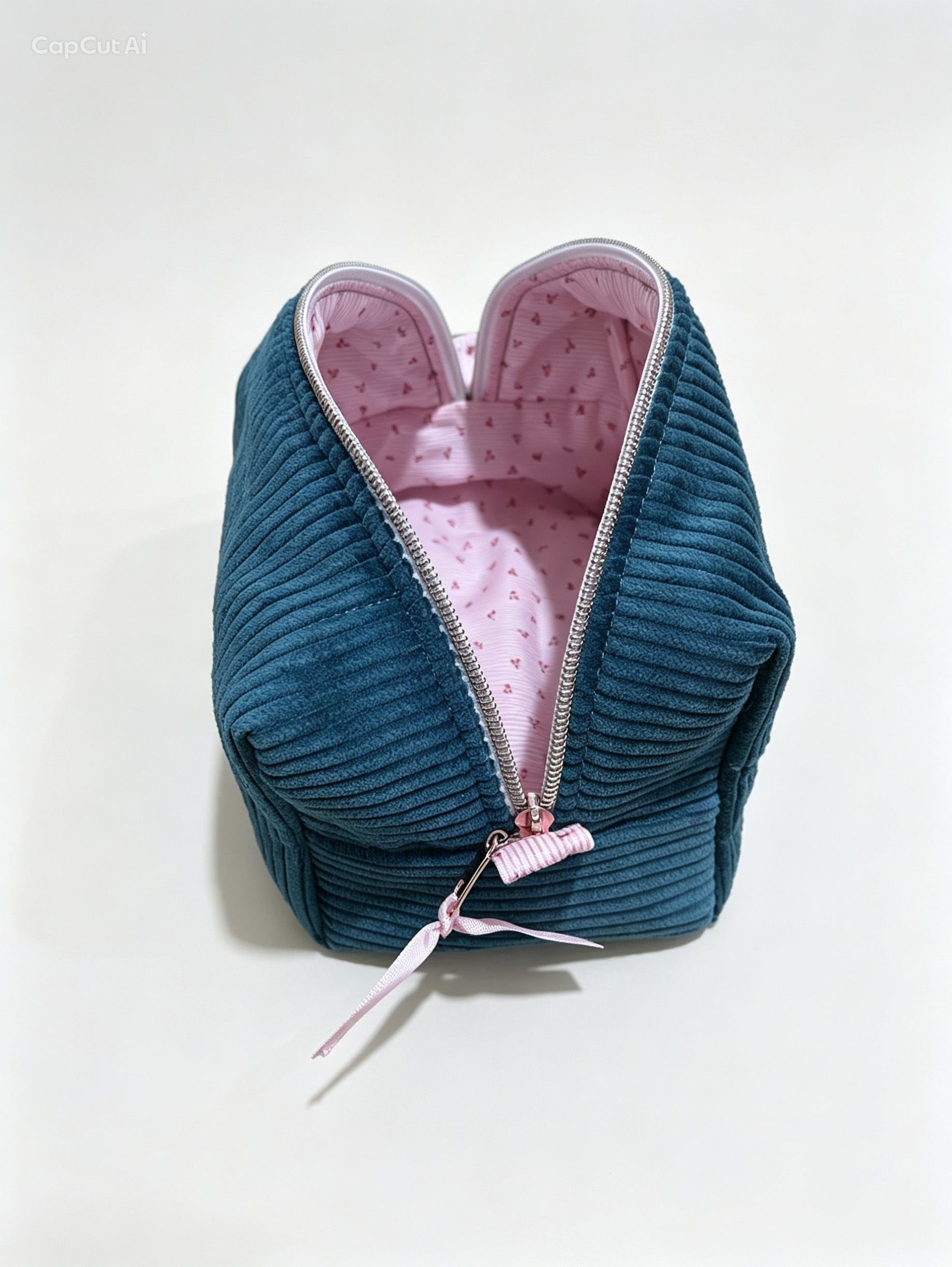 HeySewCute XL Corduroy Makeup Bag – Cherry Stripe Lining