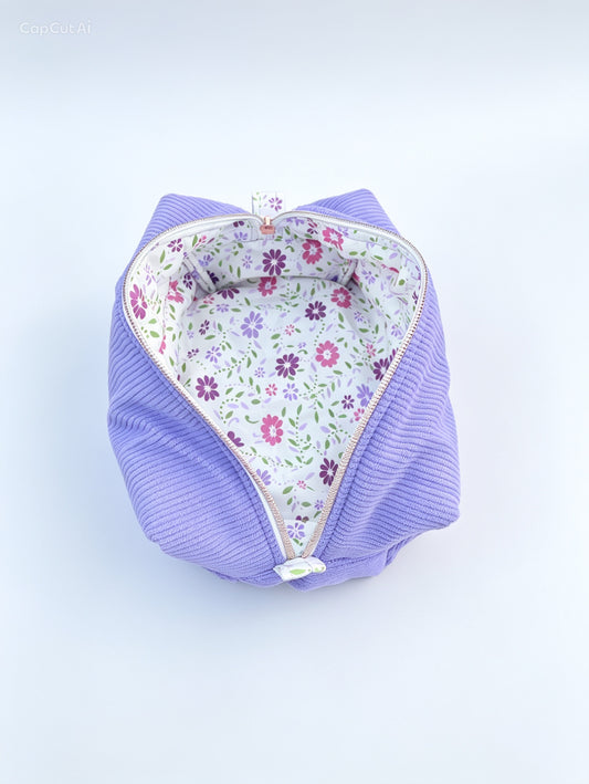 Lavender Corduroy Makeup Bag – Floral Lining Edition