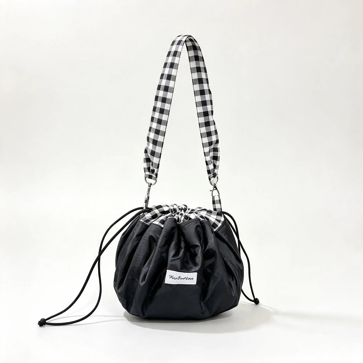 Quilted Mochi Bag — Black Gingham