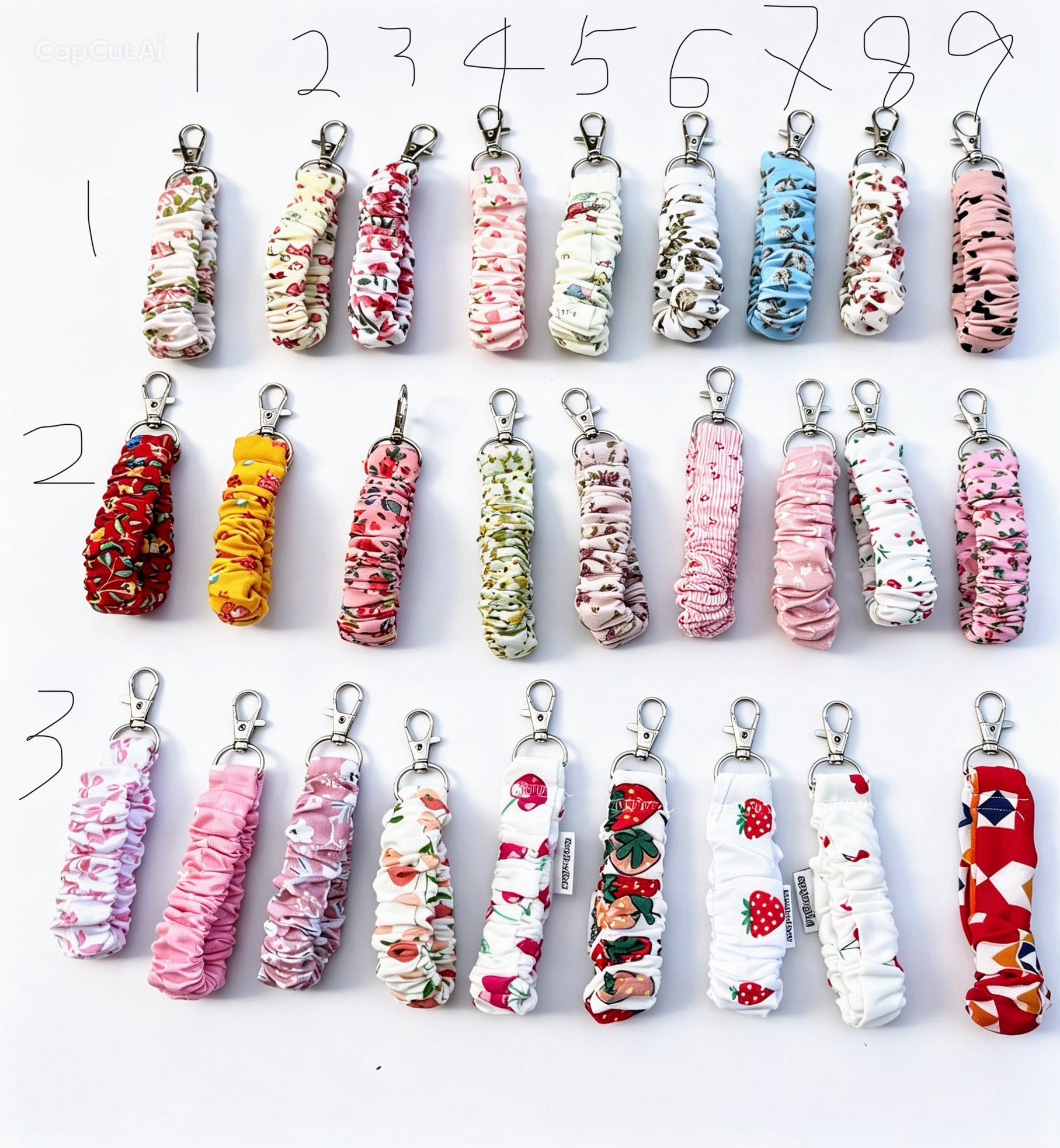 Handmade clip Scrunchie Keyring – Choose Your Favourite Design