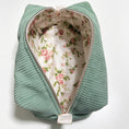 Load image into Gallery viewer, HEYSEWCUTE XL CORDUROY MAKEUP BAG - SAGE GREEN WITH PINK FLORAL LINING

