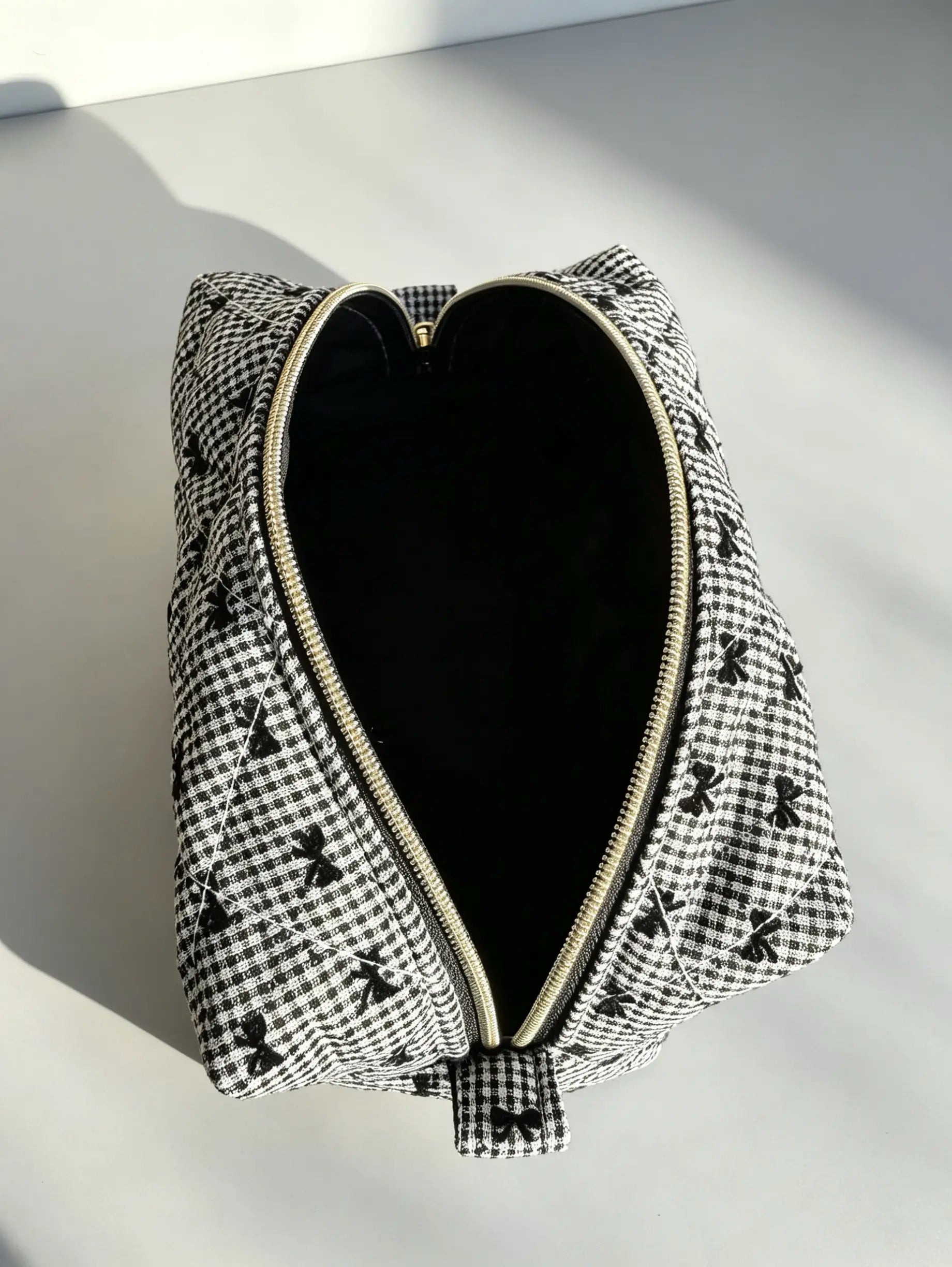 Black Bow Quilted Makeup Bag
