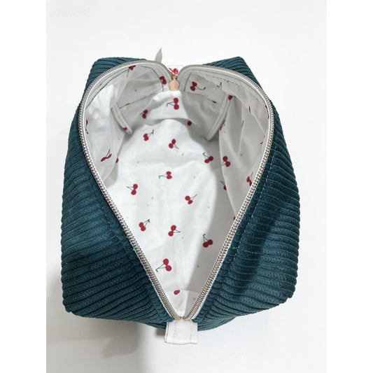HeySewCute Corduroy Makeup Bag – White Cherry Lining