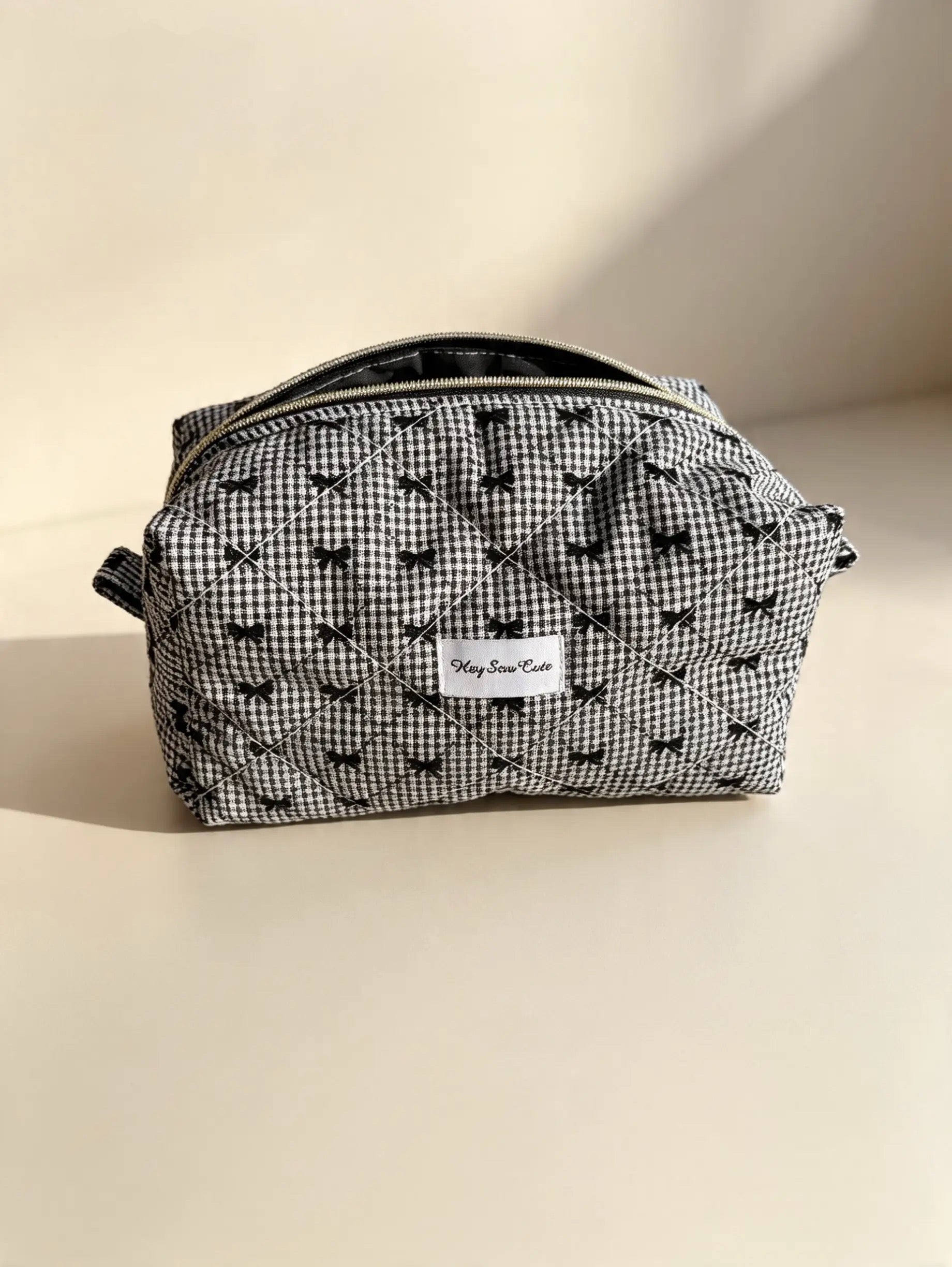 Black Bow Quilted Makeup Bag