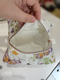 Load image into Gallery viewer, Daily Muse butterfly lining detail, original hand and natural sewing table setting
