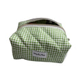 Load image into Gallery viewer, Daily Muse green gingham makeup bag, original product on white background
