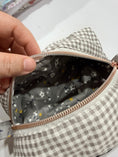 Load image into Gallery viewer, Daily Muse grey gingham handmade makeup bag lining detail
