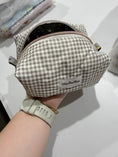 Load image into Gallery viewer, Daily Muse grey gingham handmade makeup bag product view
