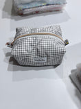 Load image into Gallery viewer, Daily Muse grey gingham handmade makeup bag product view
