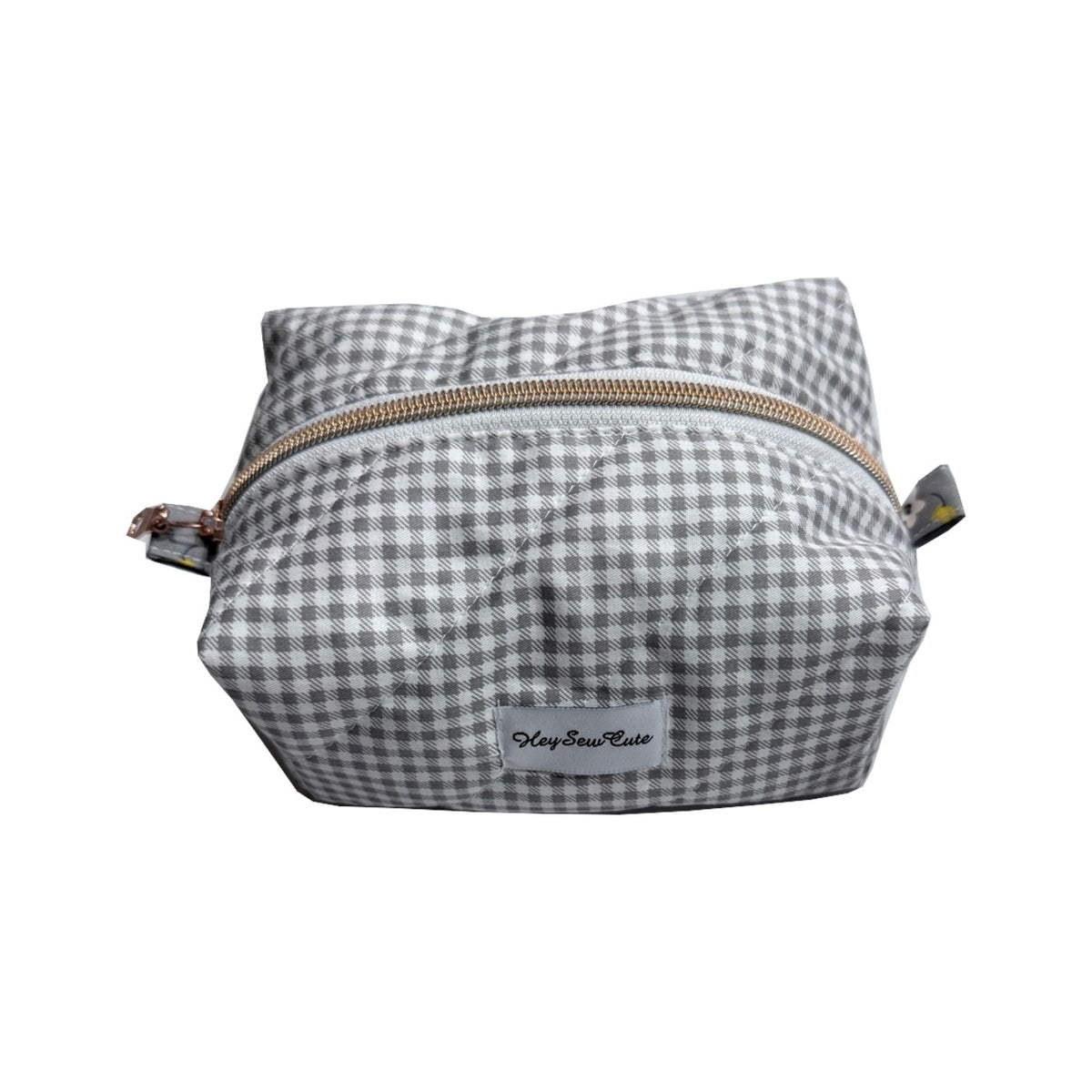 Daily Muse grey gingham makeup bag, original product on white background