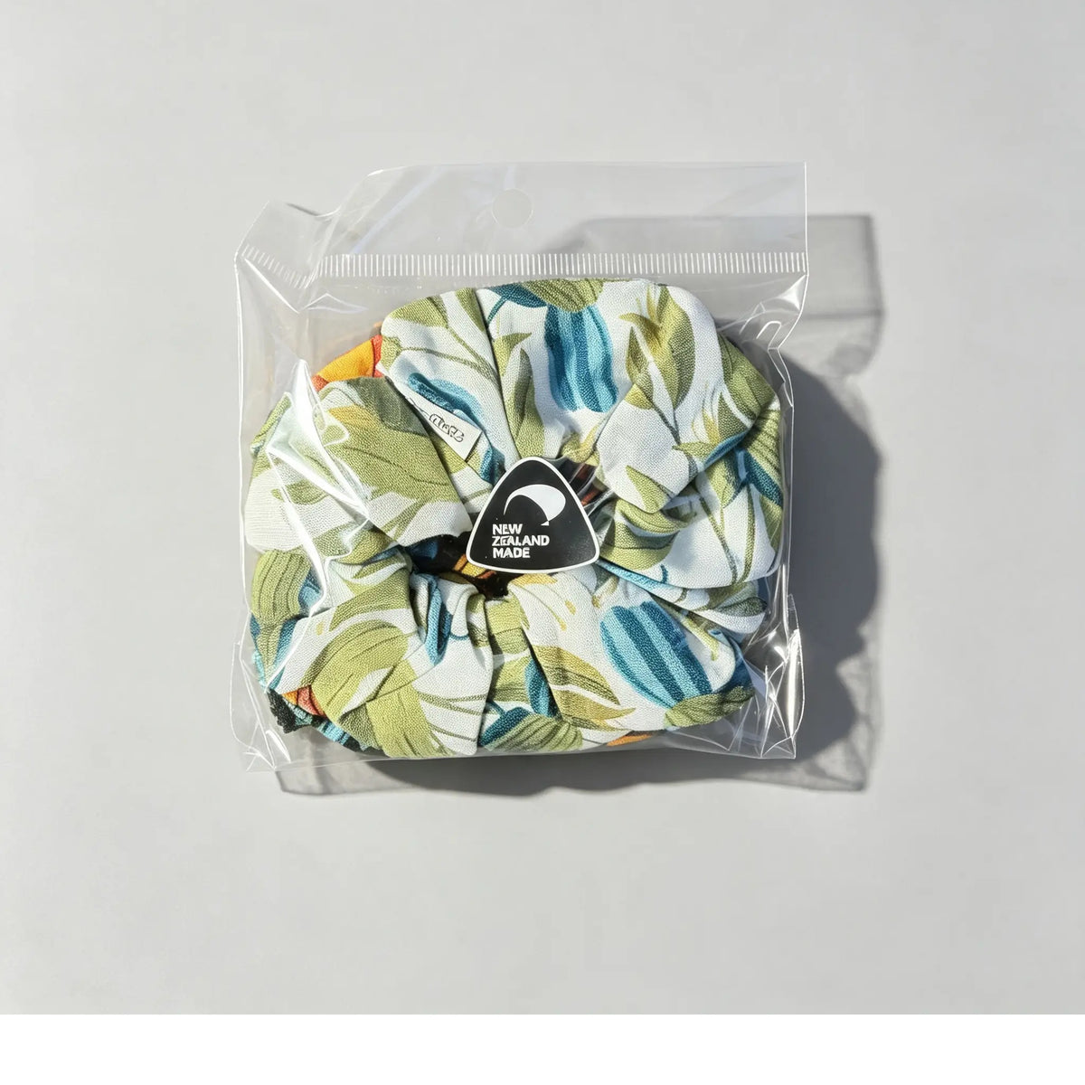 Handmade NZ Made Scrunchie Duo – Botanical & Retro front view