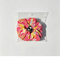 Load image into Gallery viewer, Handmade NZ Made Scrunchie Duo – Pink Floral & Charcoal front view
