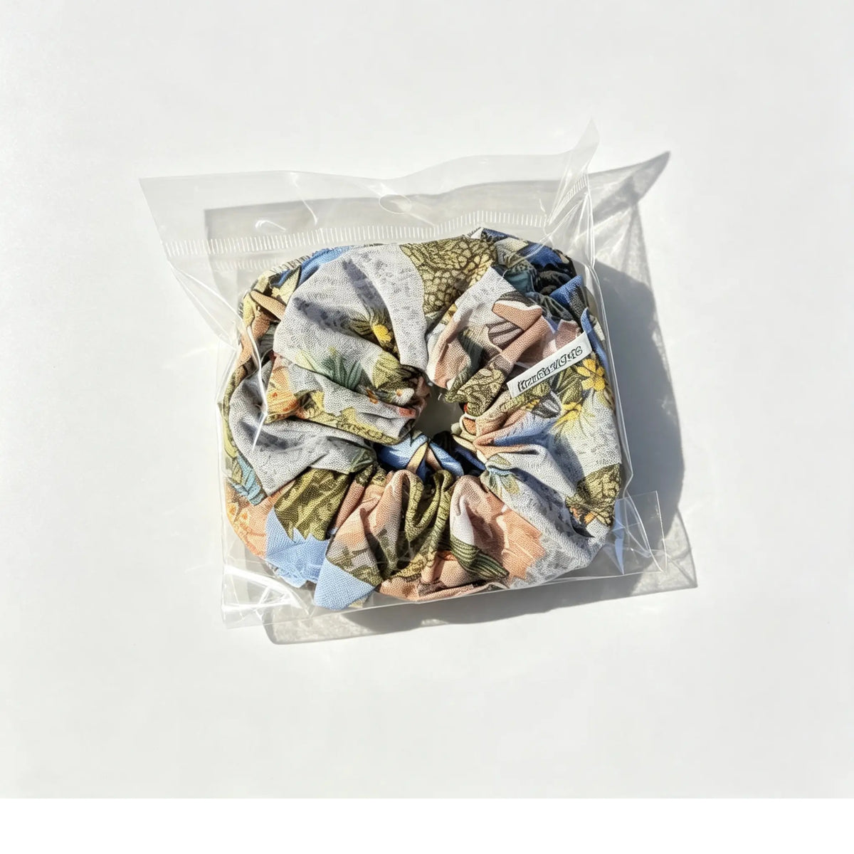 Handmade NZ Made Scrunchie Duo – Blue Graphic & Vintage Floral back view